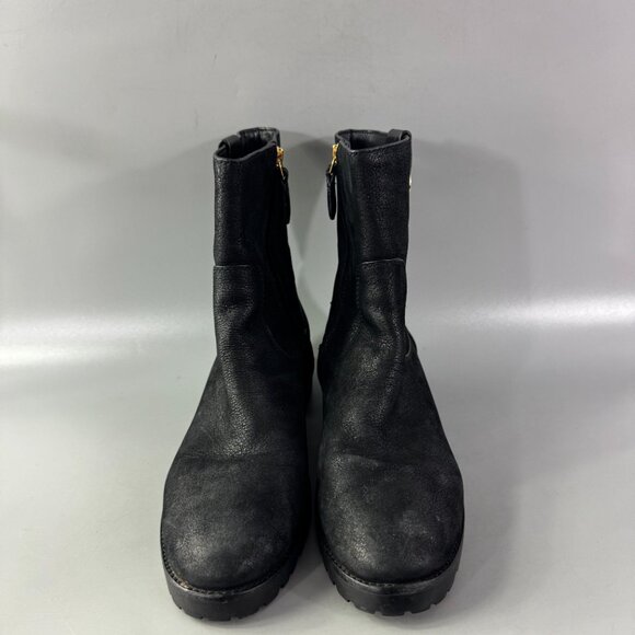 Tory Burch Oakridge Boots Black Pebbled Leather Ankle Booties, Size 8 - Picture 4 of 12